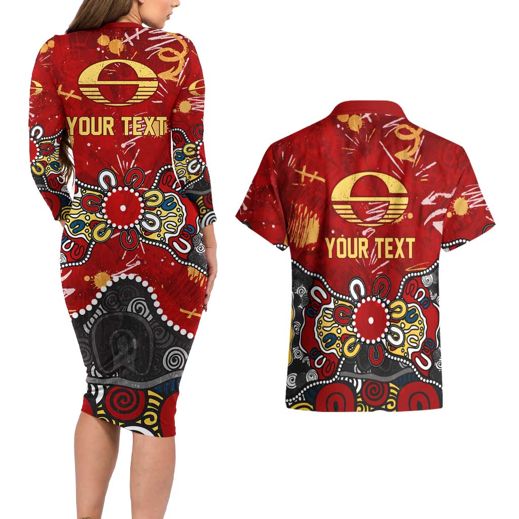 Personalized Gold Coast Suns Couples Matching Long Sleeve Bodycon Dress and Hawaiian Shirt Aboriginal Dot Painting Graffiti Style