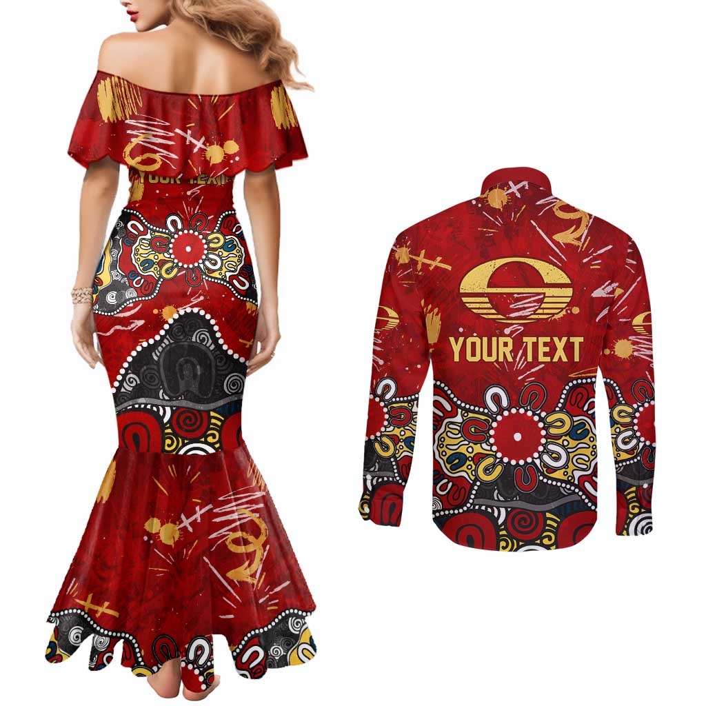 Personalized Gold Coast Suns Couples Matching Mermaid Dress and Long Sleeve Button Shirt Aboriginal Dot Painting Graffiti Style