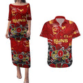 Personalized Gold Coast Suns Couples Matching Puletasi and Hawaiian Shirt Aboriginal Dot Painting Graffiti Style