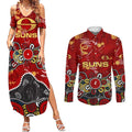 Personalized Gold Coast Suns Couples Matching Summer Maxi Dress and Long Sleeve Button Shirt Aboriginal Dot Painting Graffiti Style