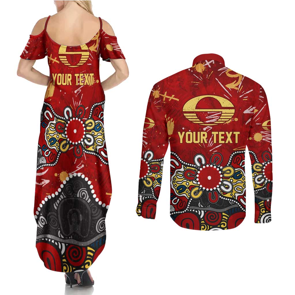 Personalized Gold Coast Suns Couples Matching Summer Maxi Dress and Long Sleeve Button Shirt Aboriginal Dot Painting Graffiti Style