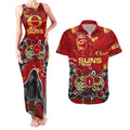 Personalized Gold Coast Suns Couples Matching Tank Maxi Dress and Hawaiian Shirt Aboriginal Dot Painting Graffiti Style