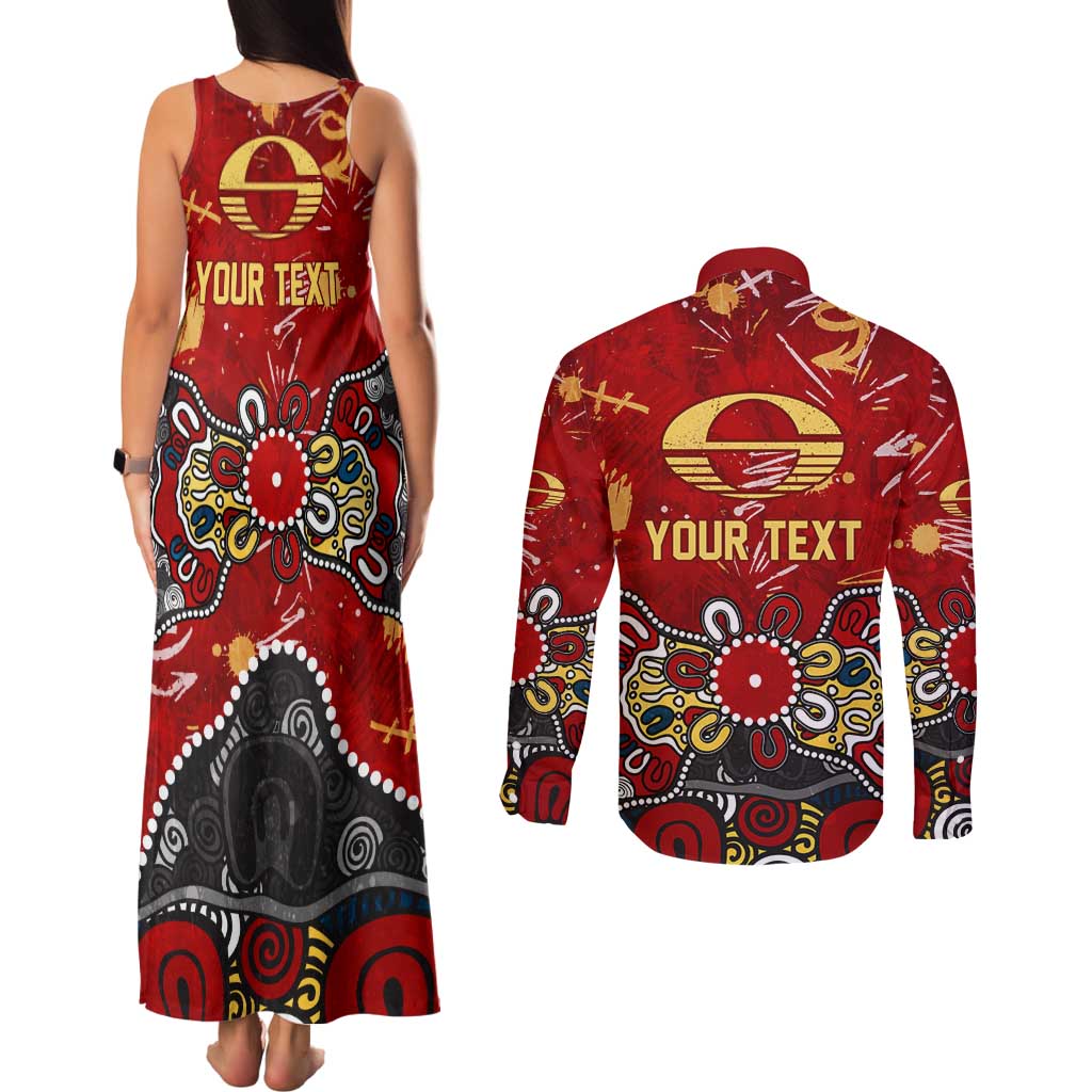 Personalized Gold Coast Suns Couples Matching Tank Maxi Dress and Long Sleeve Button Shirt Aboriginal Dot Painting Graffiti Style