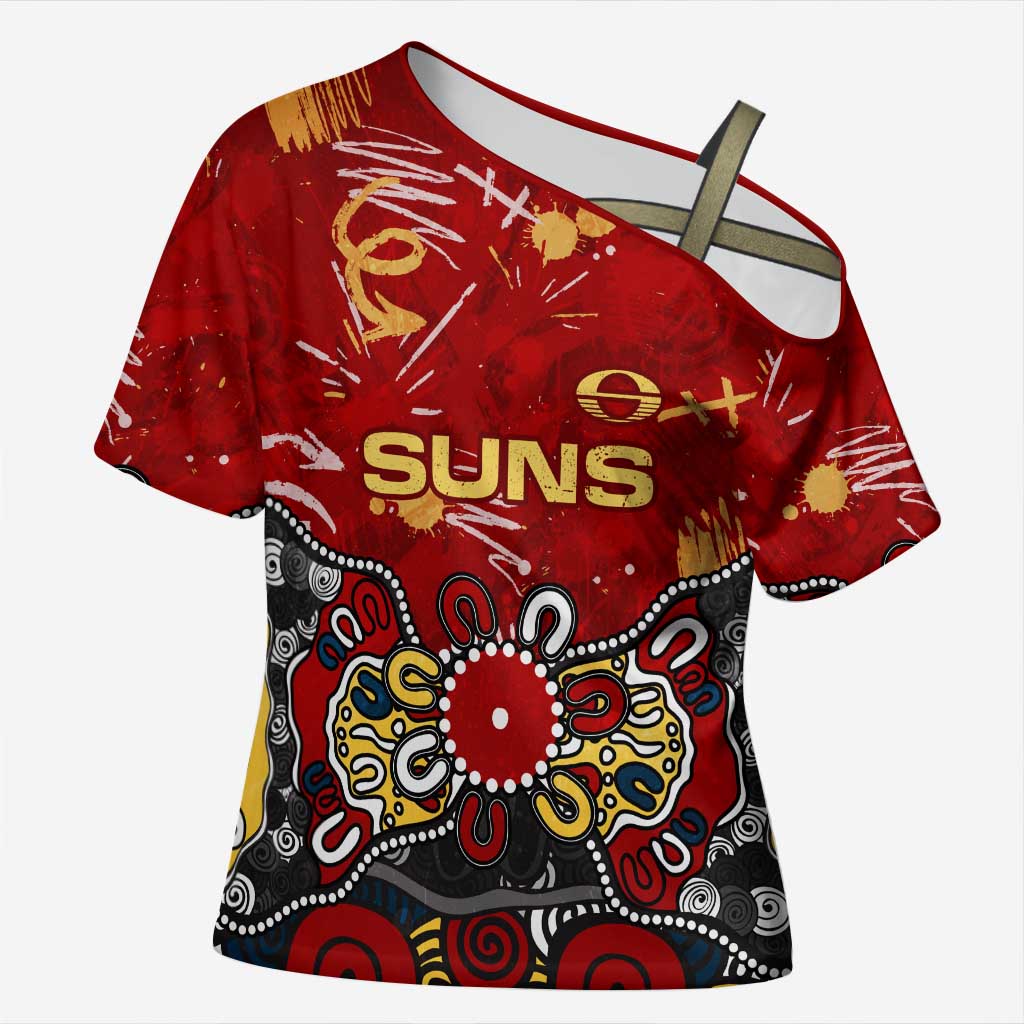 Personalized Gold Coast Suns Cross Shoulder Shirt Aboriginal Dot Painting Graffiti Style
