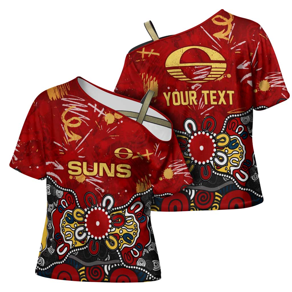 Personalized Gold Coast Suns Cross Shoulder Shirt Aboriginal Dot Painting Graffiti Style