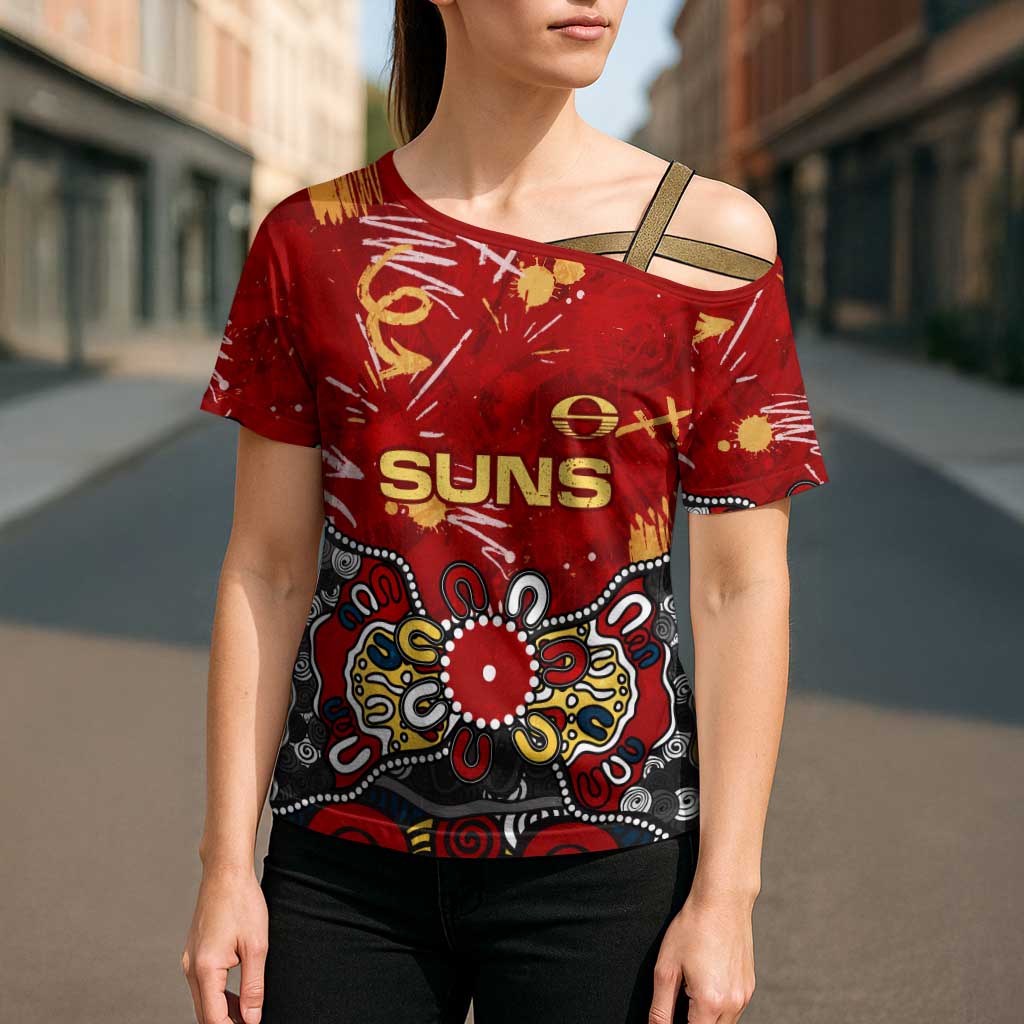 Personalized Gold Coast Suns Cross Shoulder Shirt Aboriginal Dot Painting Graffiti Style