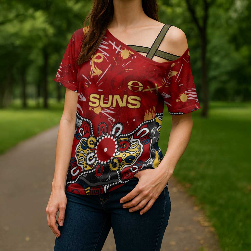 Personalized Gold Coast Suns Cross Shoulder Shirt Aboriginal Dot Painting Graffiti Style