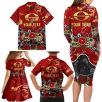 Personalized Gold Coast Suns Family Matching Long Sleeve Bodycon Dress and Hawaiian Shirt Aboriginal Dot Painting Graffiti Style