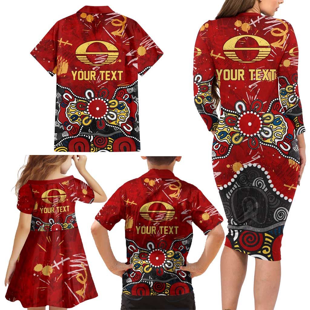 Personalized Gold Coast Suns Family Matching Long Sleeve Bodycon Dress and Hawaiian Shirt Aboriginal Dot Painting Graffiti Style