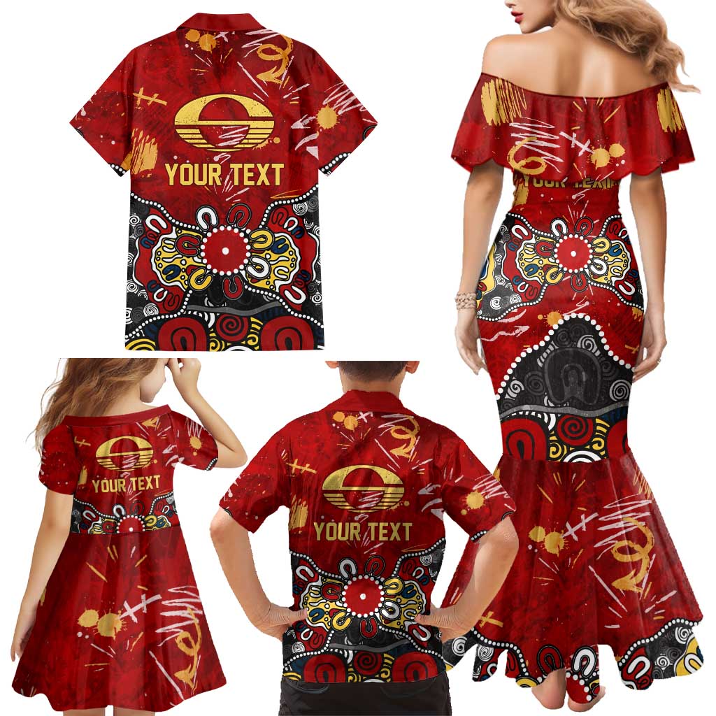 Personalized Gold Coast Suns Family Matching Mermaid Dress and Hawaiian Shirt Aboriginal Dot Painting Graffiti Style