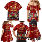 Personalized Gold Coast Suns Family Matching Mermaid Dress and Hawaiian Shirt Aboriginal Dot Painting Graffiti Style
