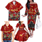Personalized Gold Coast Suns Family Matching Off The Shoulder Long Sleeve Dress and Hawaiian Shirt Aboriginal Dot Painting Graffiti Style