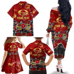 Personalized Gold Coast Suns Family Matching Off The Shoulder Long Sleeve Dress and Hawaiian Shirt Aboriginal Dot Painting Graffiti Style
