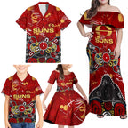 Personalized Gold Coast Suns Family Matching Off Shoulder Maxi Dress and Hawaiian Shirt Aboriginal Dot Painting Graffiti Style