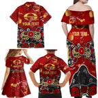 Personalized Gold Coast Suns Family Matching Off Shoulder Maxi Dress and Hawaiian Shirt Aboriginal Dot Painting Graffiti Style