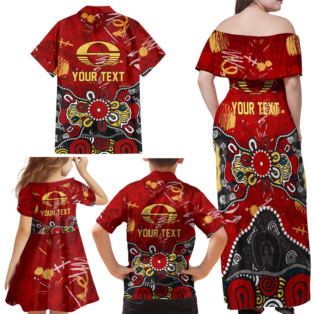 Personalized Gold Coast Suns Family Matching Off Shoulder Maxi Dress and Hawaiian Shirt Aboriginal Dot Painting Graffiti Style