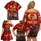 Personalized Gold Coast Suns Family Matching Off Shoulder Short Dress and Hawaiian Shirt Aboriginal Dot Painting Graffiti Style
