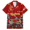 Personalized Gold Coast Suns Family Matching Off Shoulder Short Dress and Hawaiian Shirt Aboriginal Dot Painting Graffiti Style