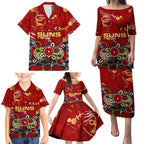 Personalized Gold Coast Suns Family Matching Puletasi and Hawaiian Shirt Aboriginal Dot Painting Graffiti Style