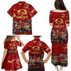Personalized Gold Coast Suns Family Matching Puletasi and Hawaiian Shirt Aboriginal Dot Painting Graffiti Style