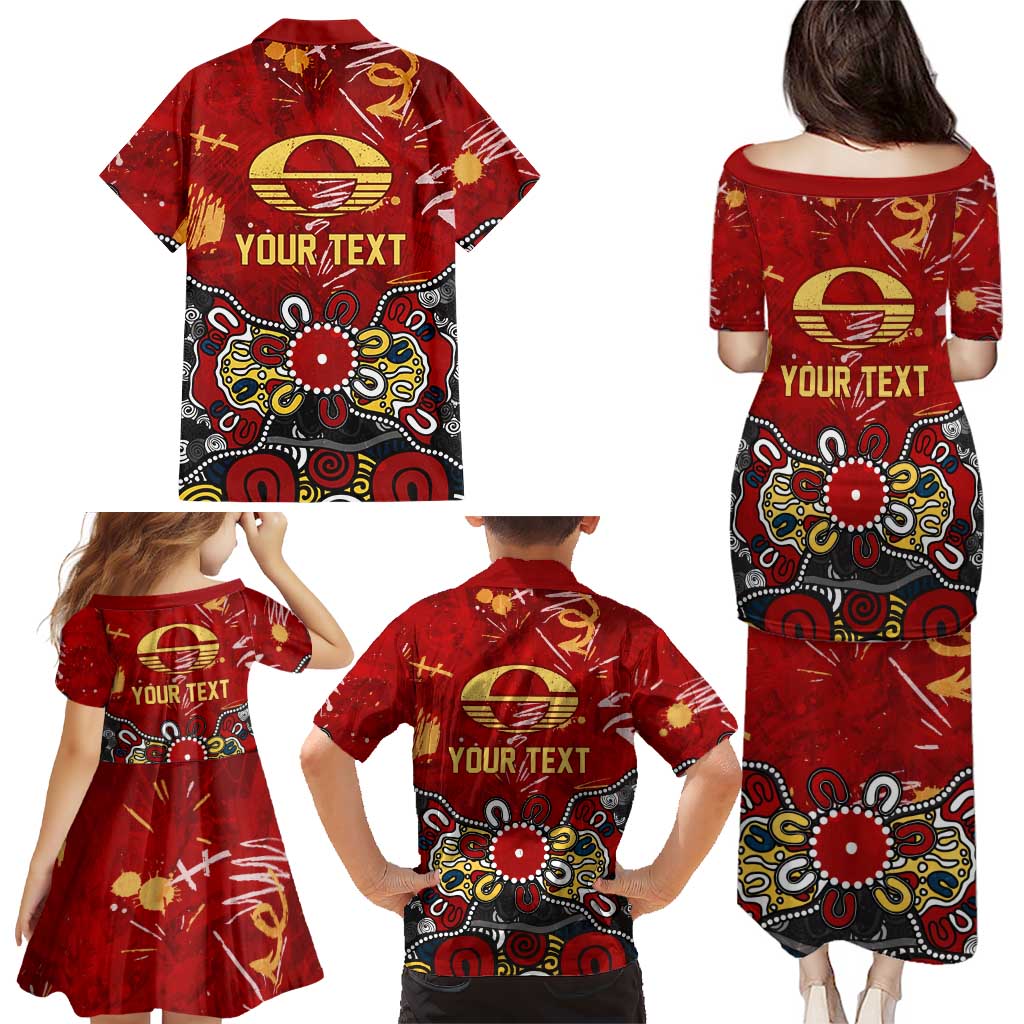 Personalized Gold Coast Suns Family Matching Puletasi and Hawaiian Shirt Aboriginal Dot Painting Graffiti Style