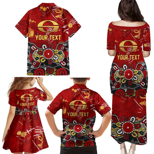 Personalized Gold Coast Suns Family Matching Puletasi and Hawaiian Shirt Aboriginal Dot Painting Graffiti Style