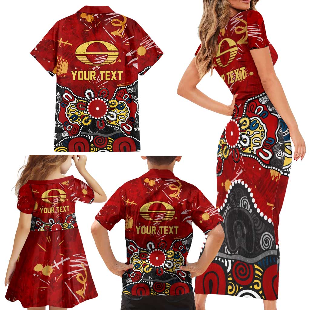 Personalized Gold Coast Suns Family Matching Short Sleeve Bodycon Dress and Hawaiian Shirt Aboriginal Dot Painting Graffiti Style