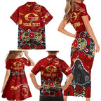 Personalized Gold Coast Suns Family Matching Short Sleeve Bodycon Dress and Hawaiian Shirt Aboriginal Dot Painting Graffiti Style