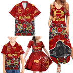Personalized Gold Coast Suns Family Matching Summer Maxi Dress and Hawaiian Shirt Aboriginal Dot Painting Graffiti Style