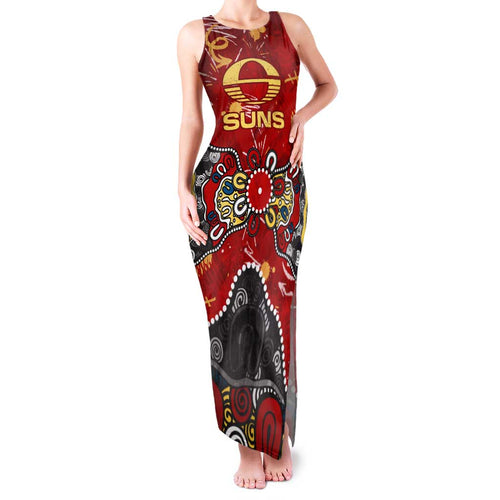 Personalized Gold Coast Suns Family Matching Tank Maxi Dress and Hawaiian Shirt Aboriginal Dot Painting Graffiti Style