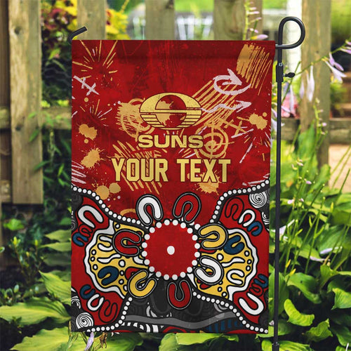 Personalized Gold Coast Suns Garden Flag Aboriginal Dot Painting Graffiti Style