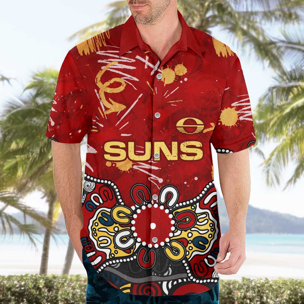 Personalized Gold Coast Suns Hawaiian Shirt Aboriginal Dot Painting Graffiti Style