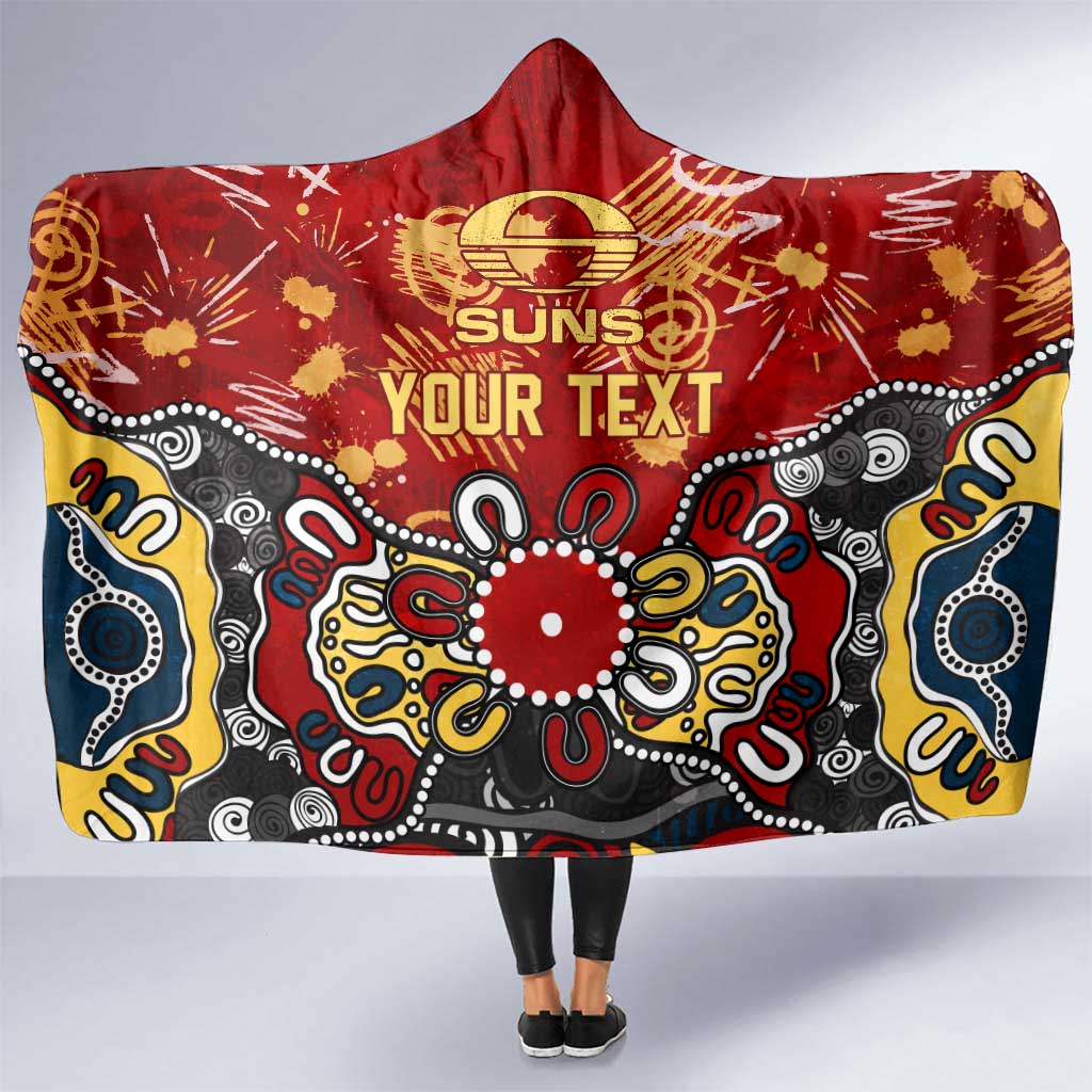 Personalized Gold Coast Suns Hooded Blanket Aboriginal Dot Painting Graffiti Style