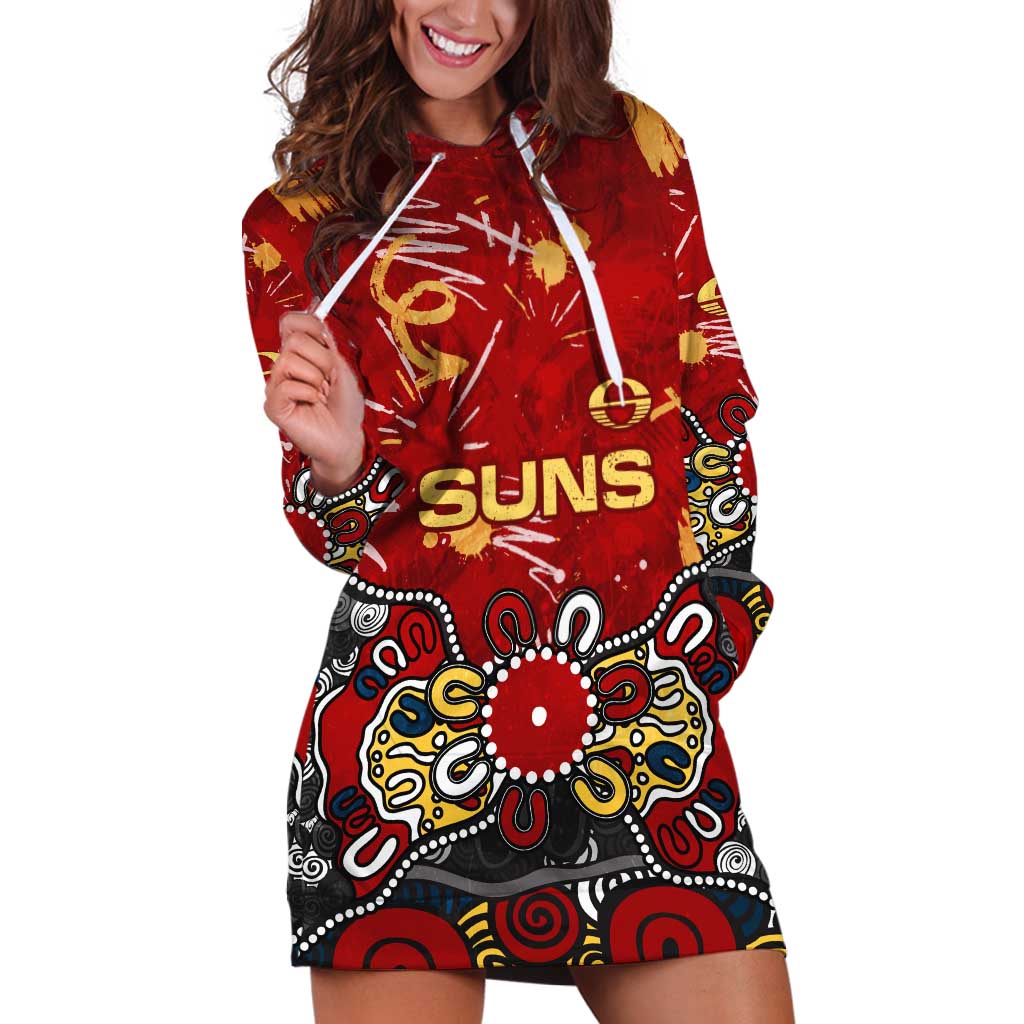 Personalized Gold Coast Suns Hoodie Dress Aboriginal Dot Painting Graffiti Style