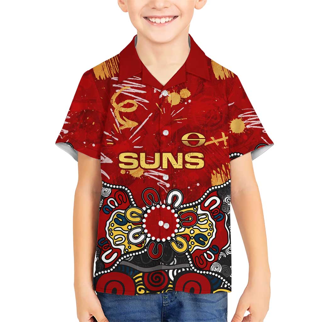 Personalized Gold Coast Suns Kid Hawaiian Shirt Aboriginal Dot Painting Graffiti Style