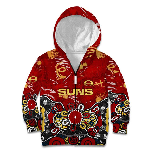 Personalized Gold Coast Suns Kid Hoodie Aboriginal Dot Painting Graffiti Style
