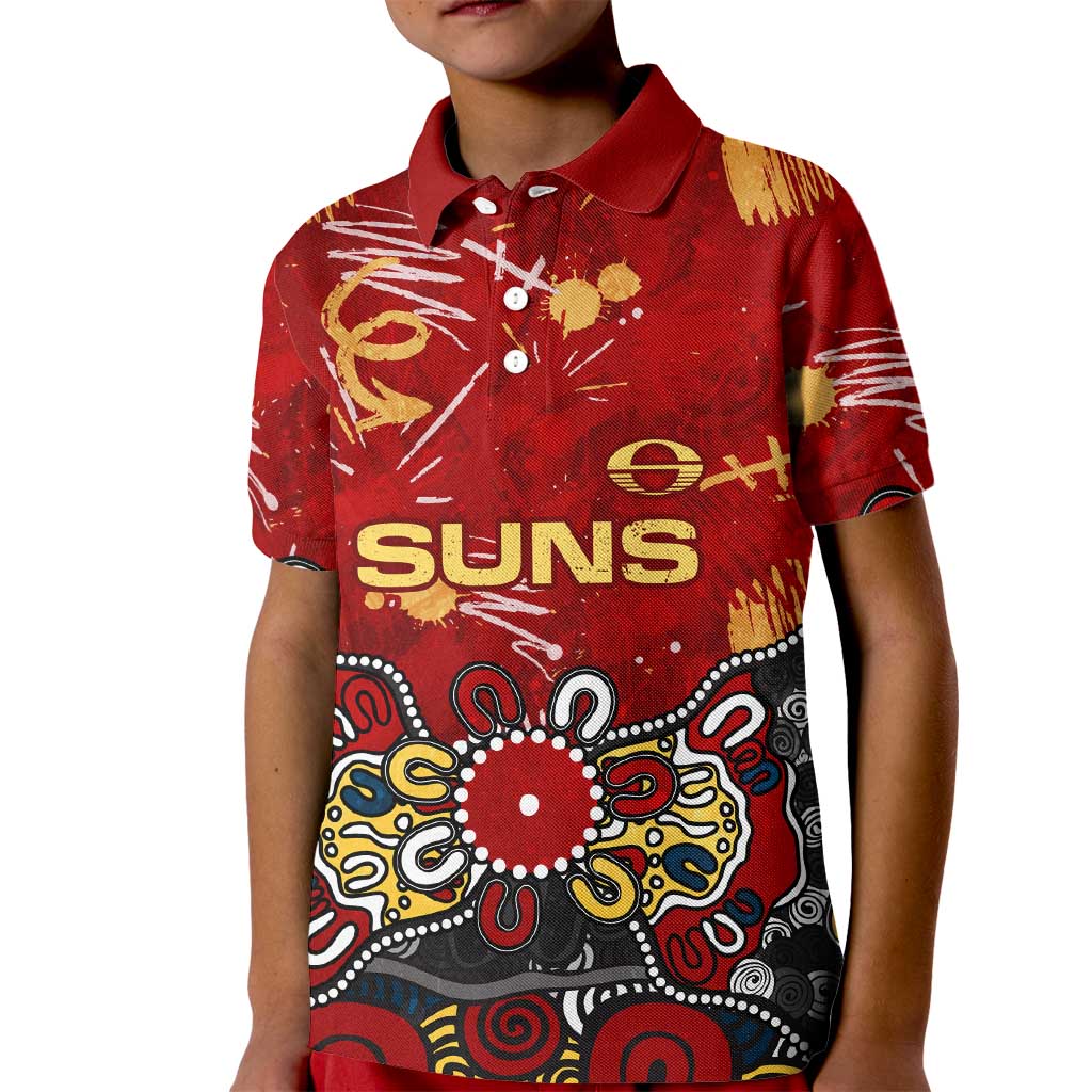 Personalized Gold Coast Suns Kid Polo Shirt Aboriginal Dot Painting Graffiti Style