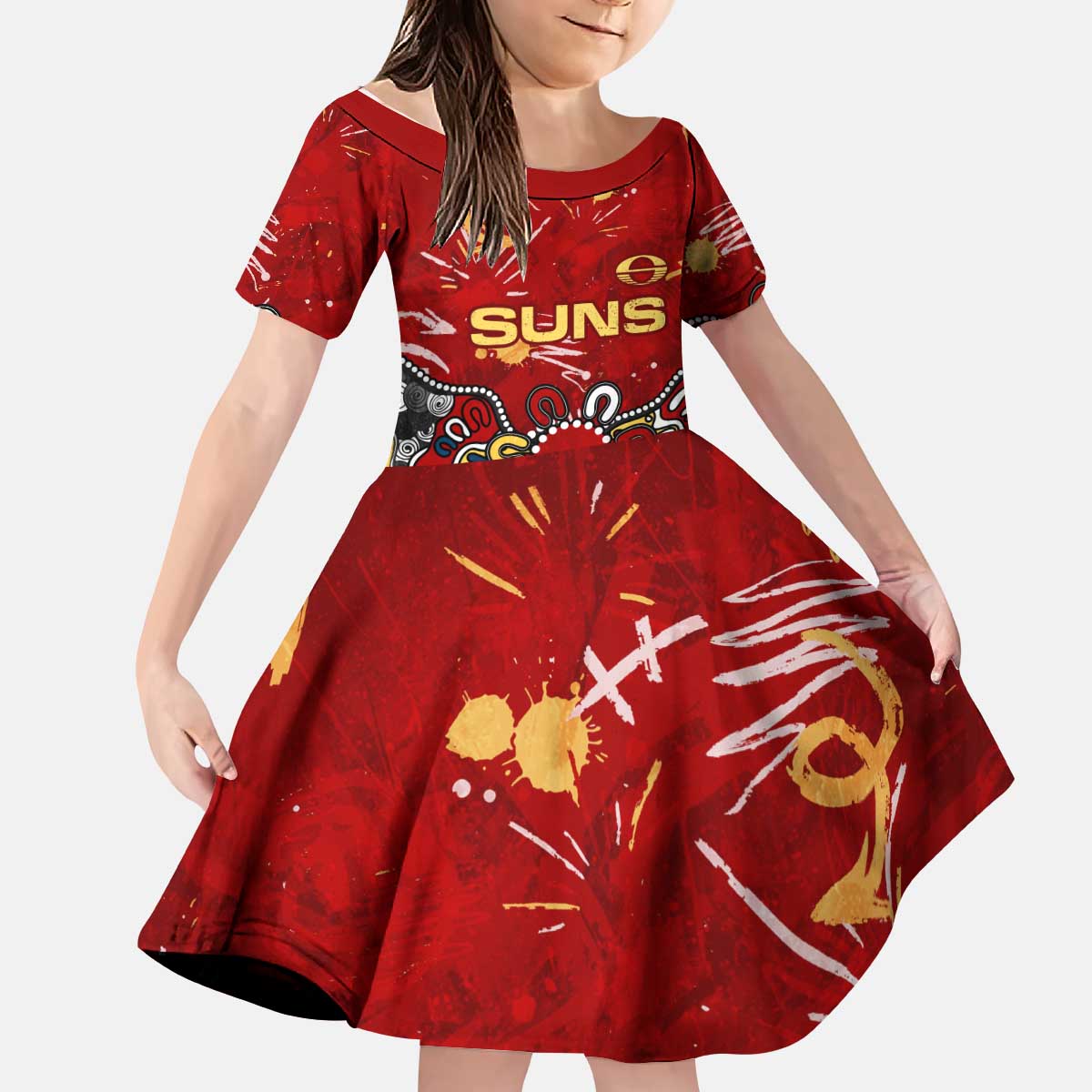 Personalized Gold Coast Suns Kid Short Sleeve Dress Aboriginal Dot Painting Graffiti Style