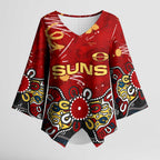 Personalized Gold Coast Suns Kimono Sleeve Blouse Aboriginal Dot Painting Graffiti Style