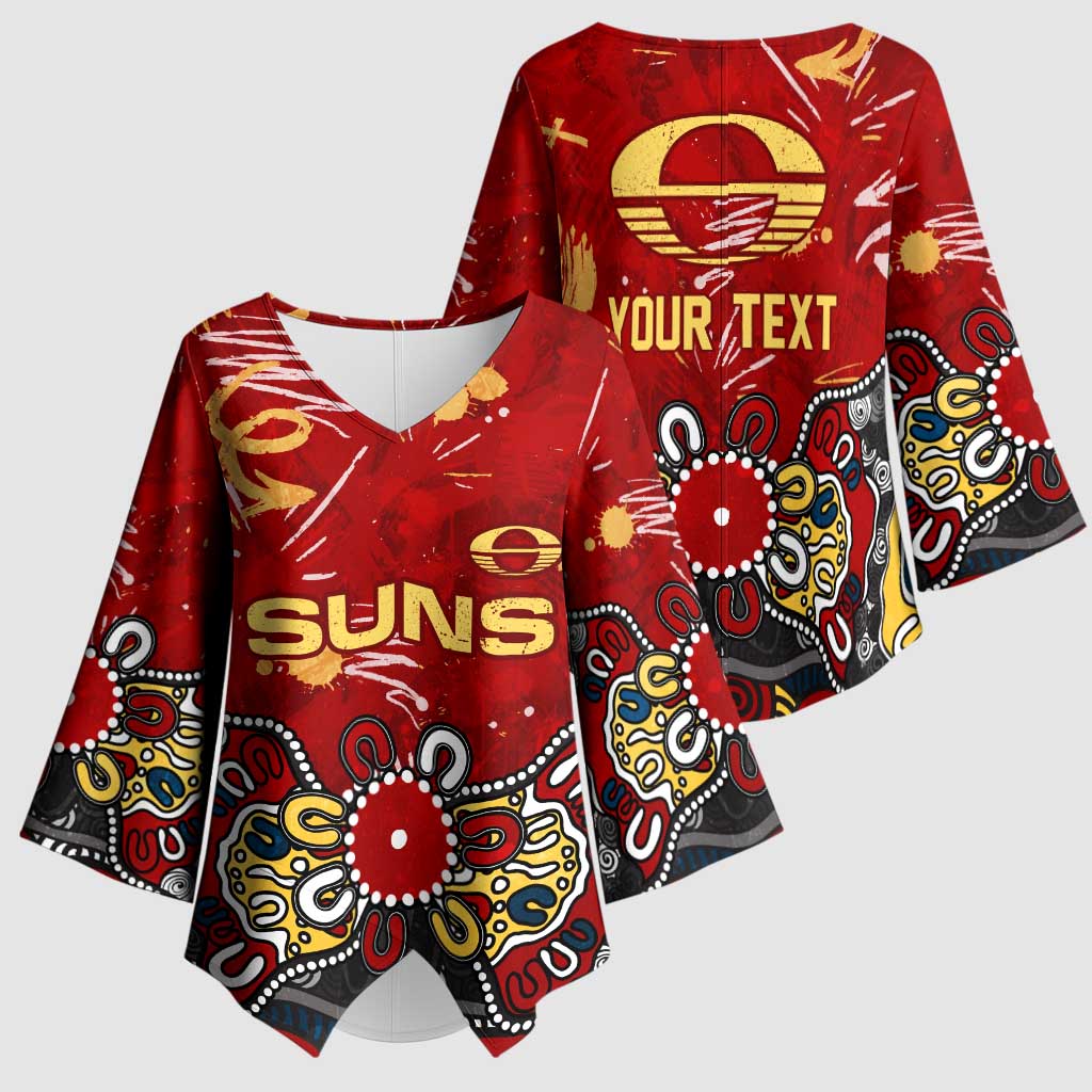 Personalized Gold Coast Suns Kimono Sleeve Blouse Aboriginal Dot Painting Graffiti Style