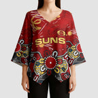 Personalized Gold Coast Suns Kimono Sleeve Blouse Aboriginal Dot Painting Graffiti Style