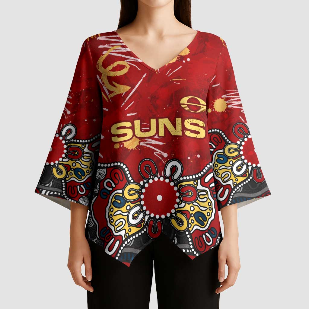 Personalized Gold Coast Suns Kimono Sleeve Blouse Aboriginal Dot Painting Graffiti Style