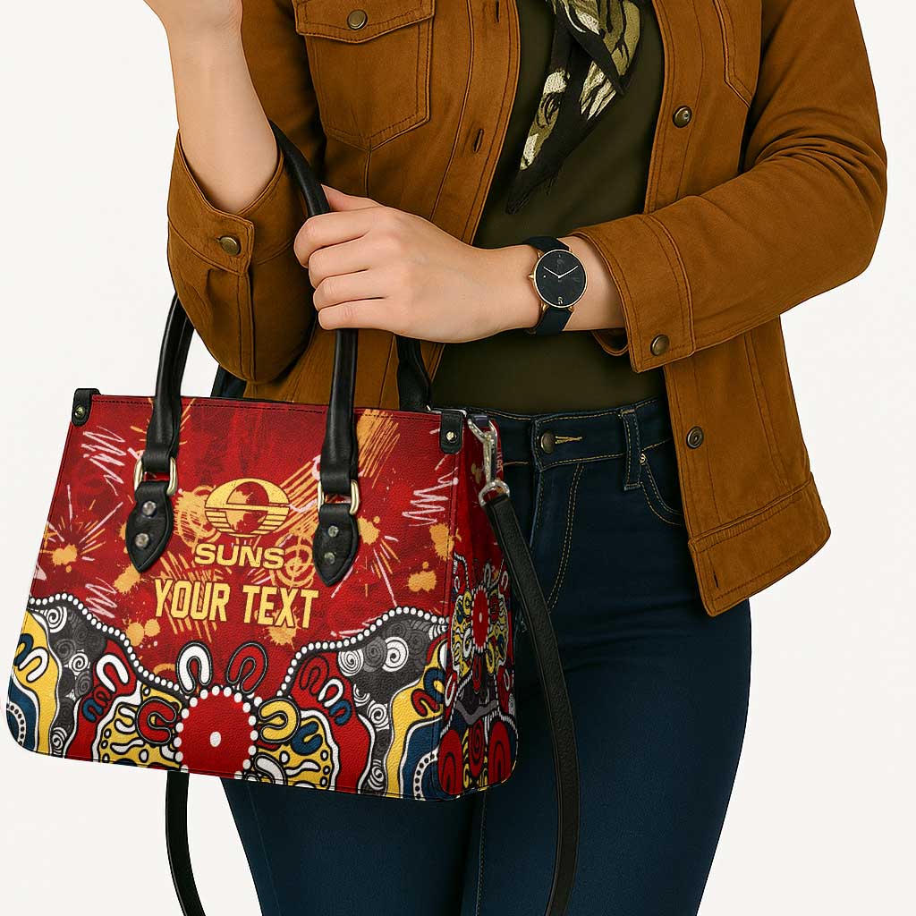 Personalized Gold Coast Suns Leather Bag Aboriginal Dot Painting Graffiti Style