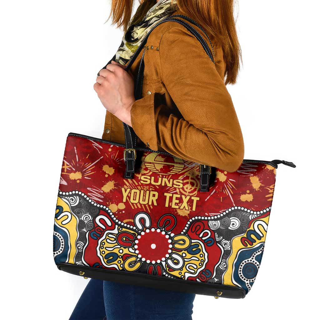 Personalized Gold Coast Suns Leather Tote Bag Aboriginal Dot Painting Graffiti Style