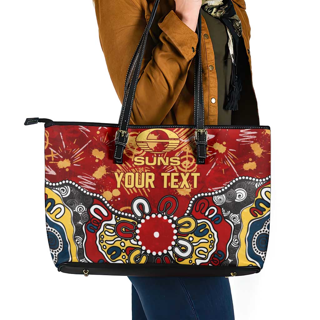 Personalized Gold Coast Suns Leather Tote Bag Aboriginal Dot Painting Graffiti Style