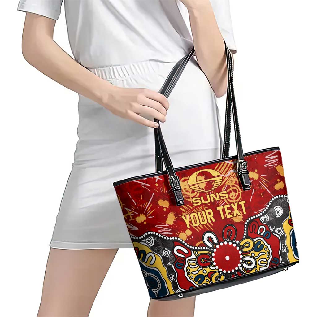 Personalized Gold Coast Suns Leather Tote Bag Aboriginal Dot Painting Graffiti Style