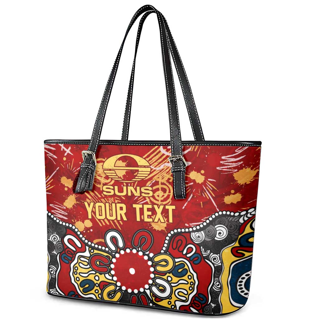 Personalized Gold Coast Suns Leather Tote Bag Aboriginal Dot Painting Graffiti Style