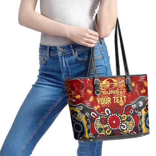 Personalized Gold Coast Suns Leather Tote Bag Aboriginal Dot Painting Graffiti Style