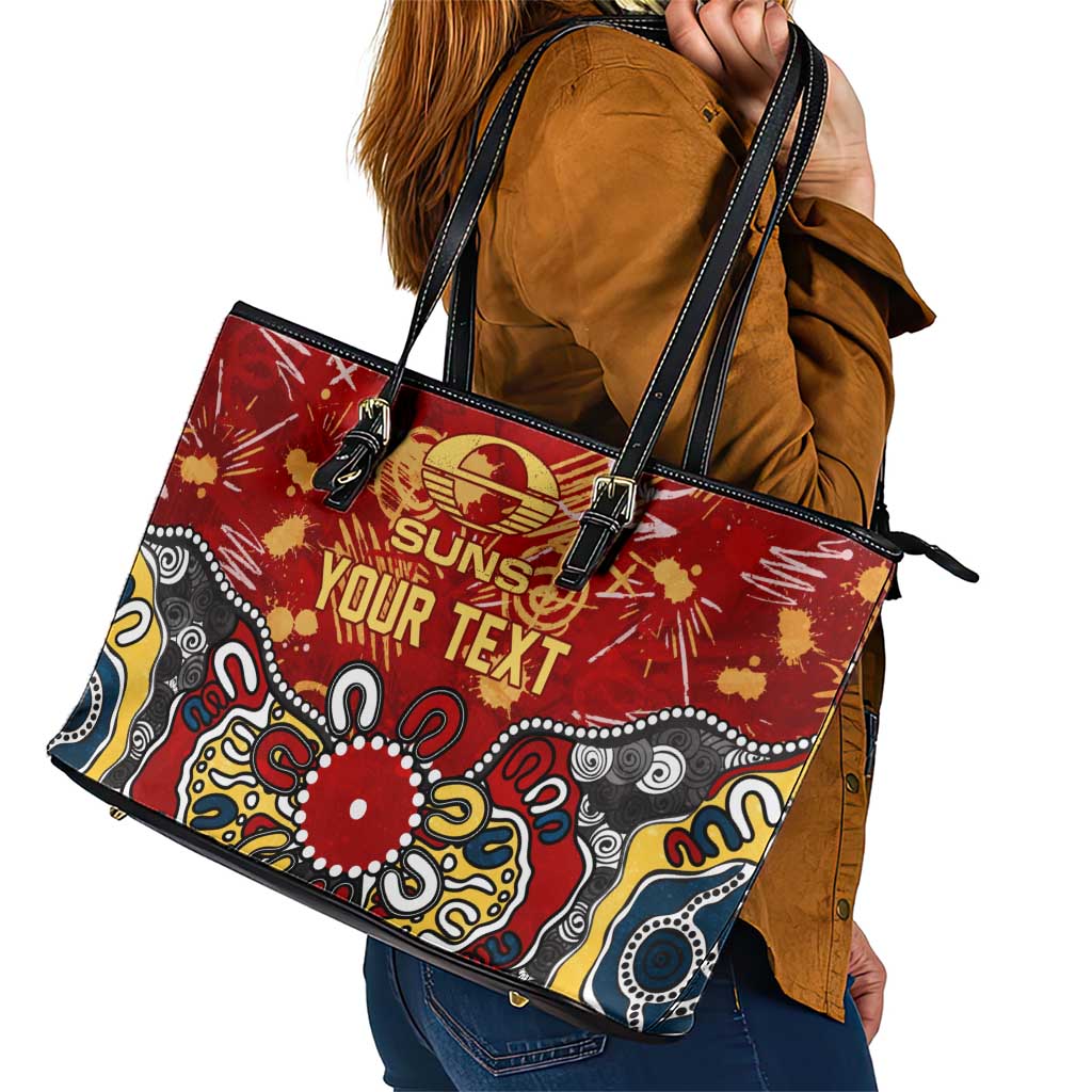 Personalized Gold Coast Suns Leather Tote Bag Aboriginal Dot Painting Graffiti Style