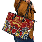 Personalized Gold Coast Suns Leather Tote Bag Aboriginal Dot Painting Graffiti Style